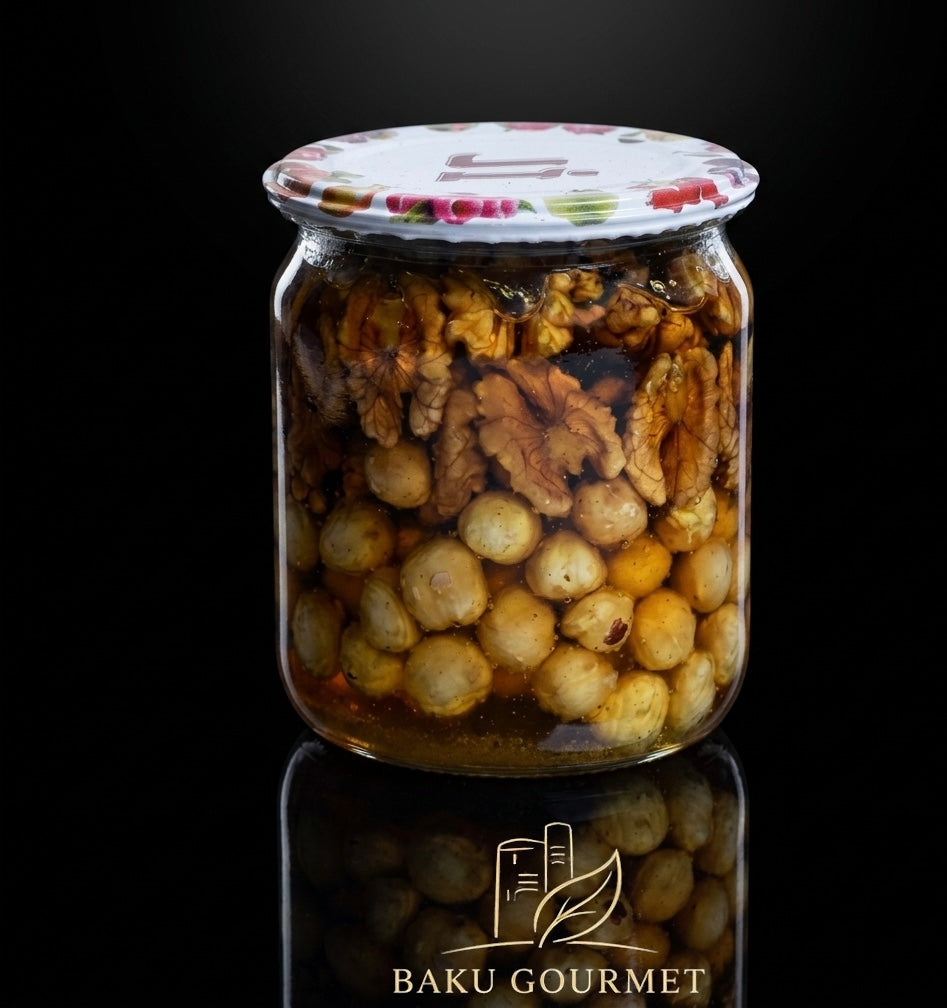 Honey with hazelnuts and walnuts / Мёд с фундуком и грецким орехом 500gr